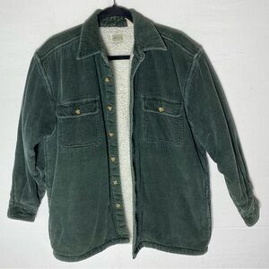 Vintage 90s Ash Creek Trading Green Sherpa Lined Corduroy Shirt Jacket Shacket M